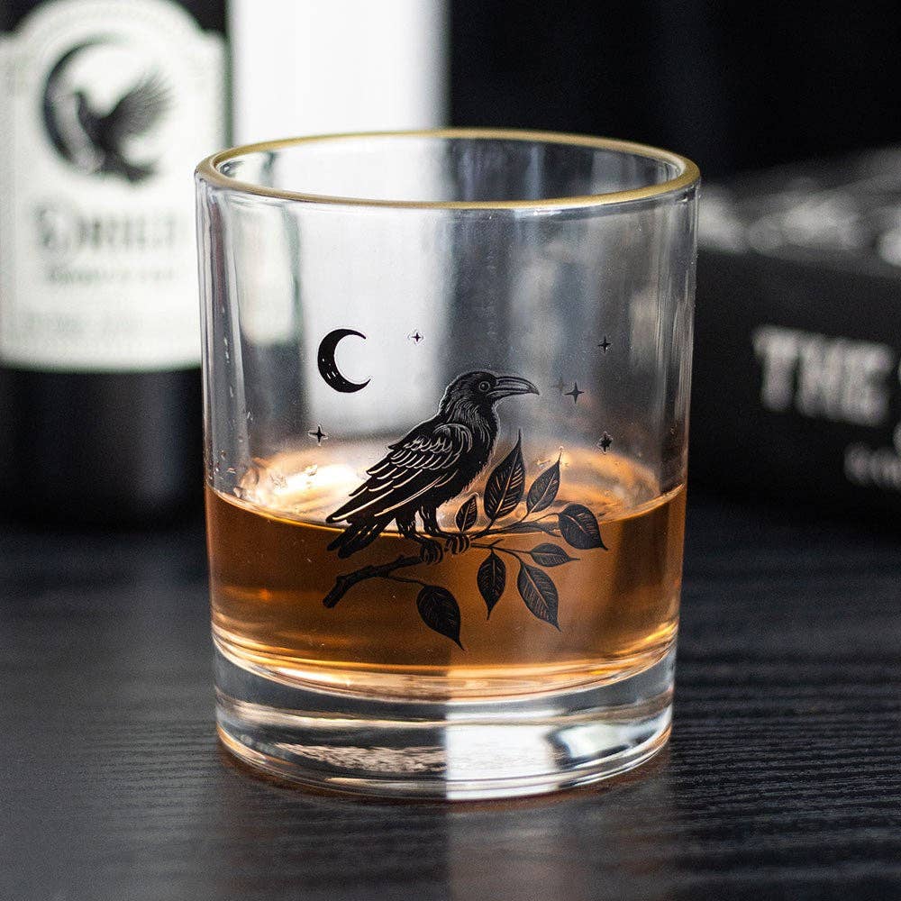 Perched Raven Gothic Halloween Drinking Glass