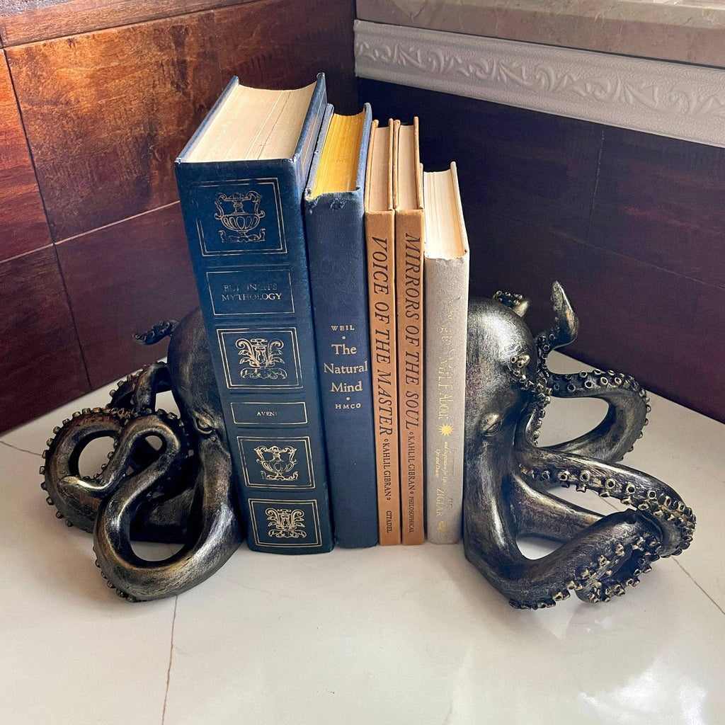 Bronze Finish Octopus Bookend Set-Heavy Durable Polyresin