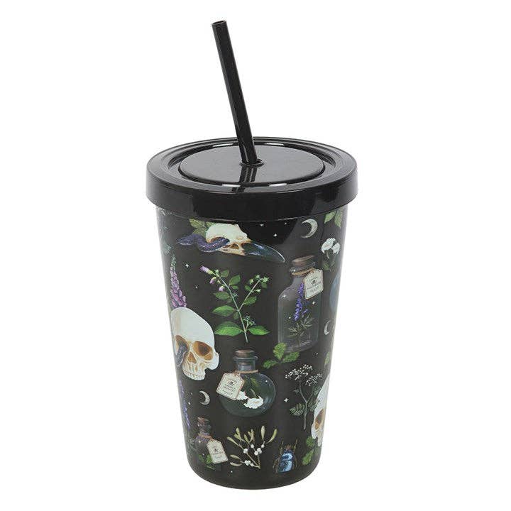 Venom & Vine hodeskalleprintet tumbler med sugerør