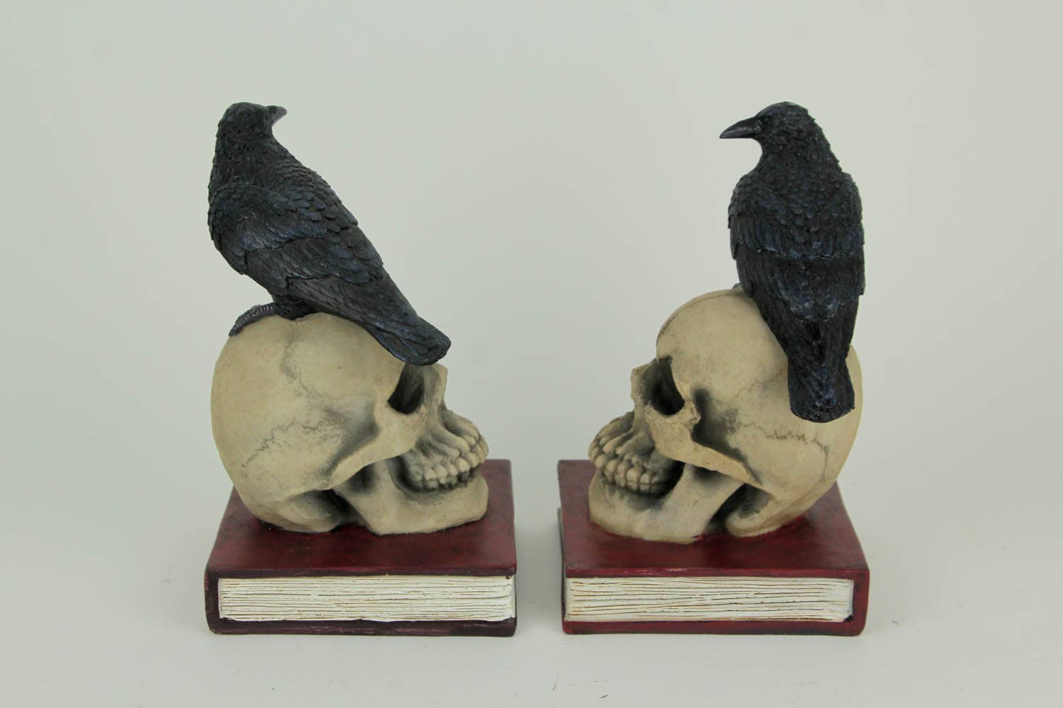Evil Omen Raven On Skull Perch Decorative Bookend Set