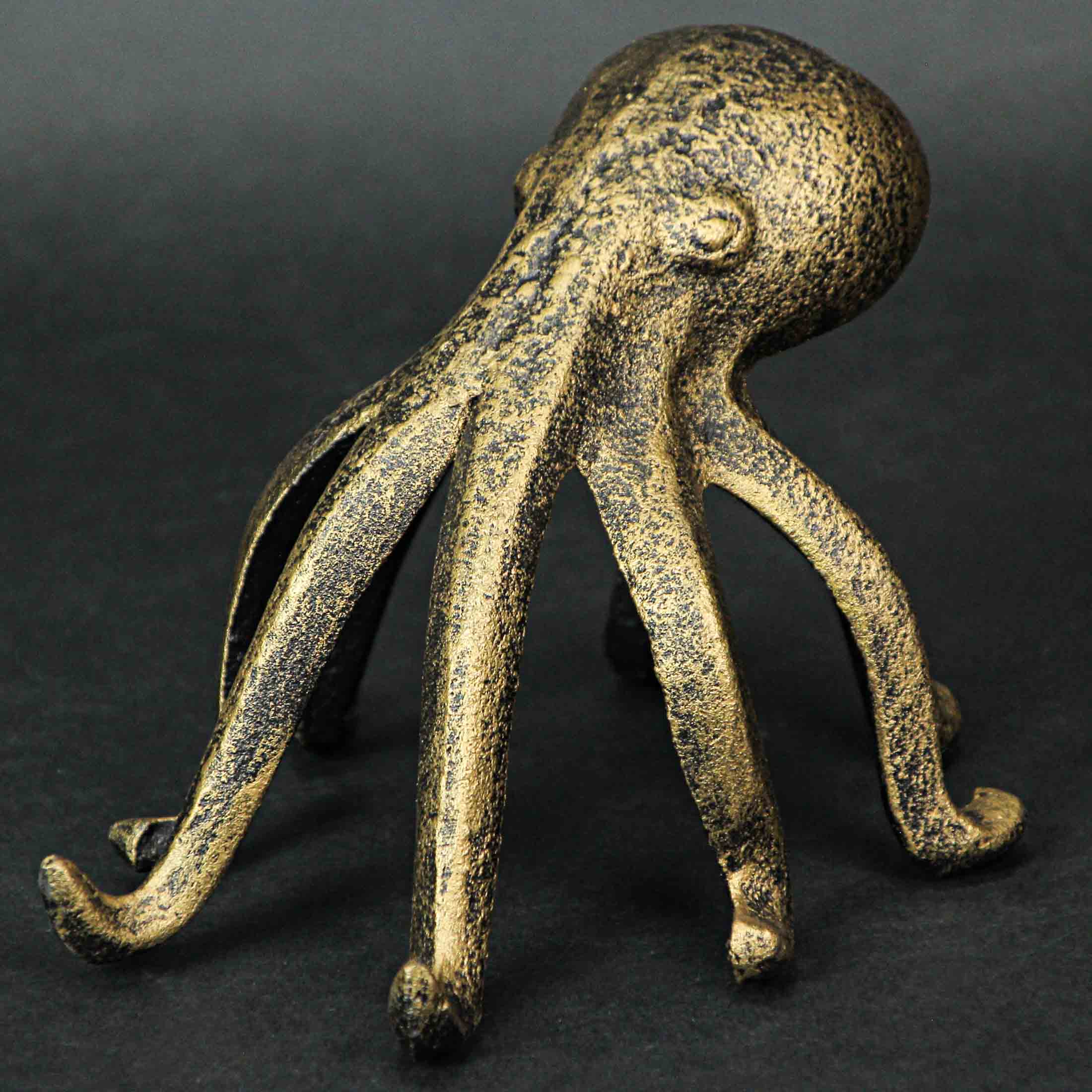 Antique Gold Cast Iron Octopus Phone Holder/Bookend Decor