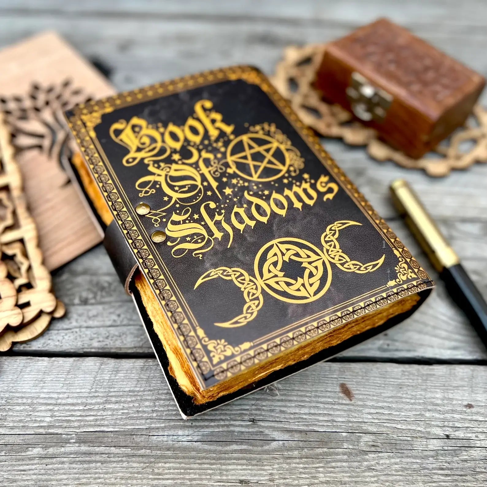 Leather Journal Vintage Notebook with Book of Shadow Print 