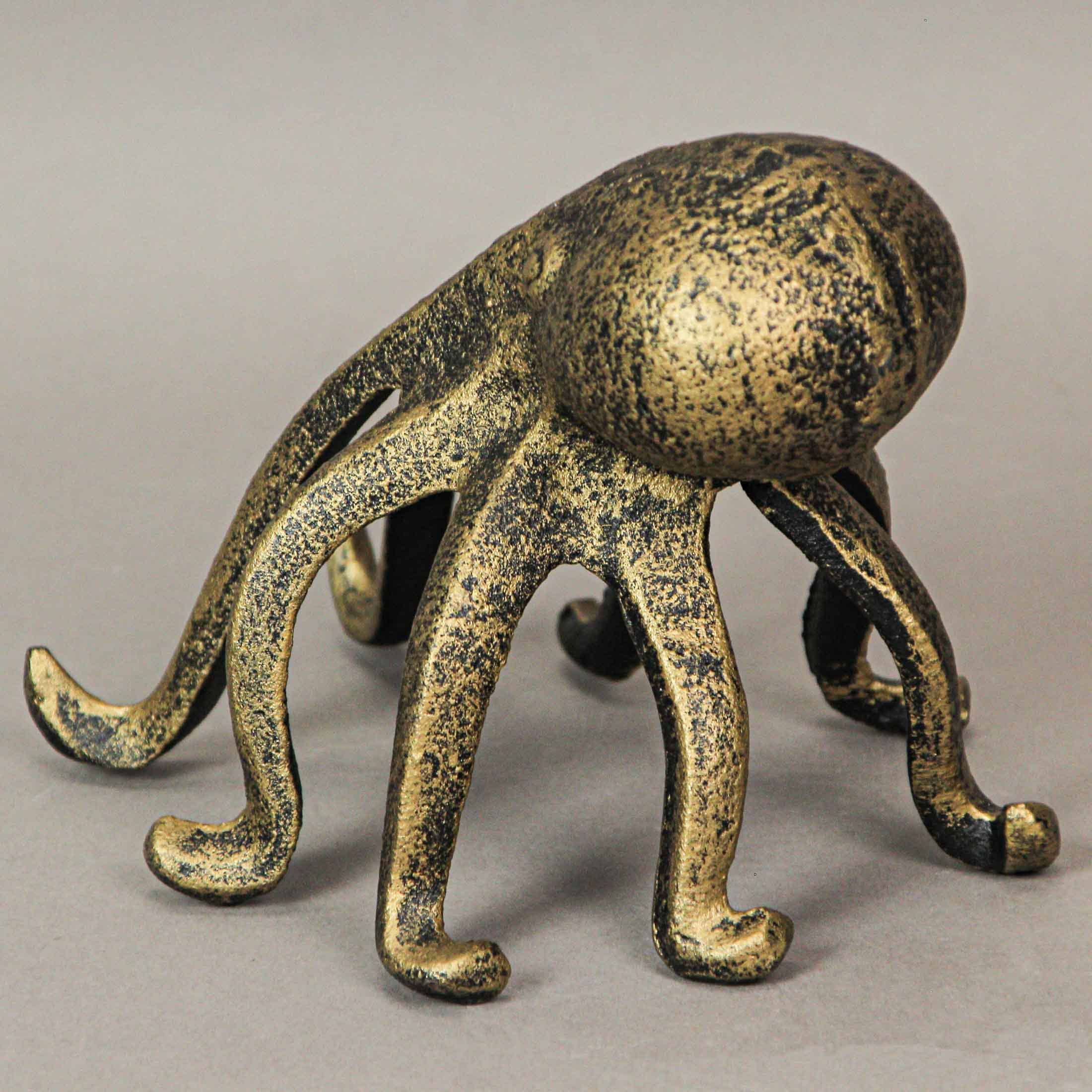 Antique Gold Cast Iron Octopus Phone Holder/Bookend Decor