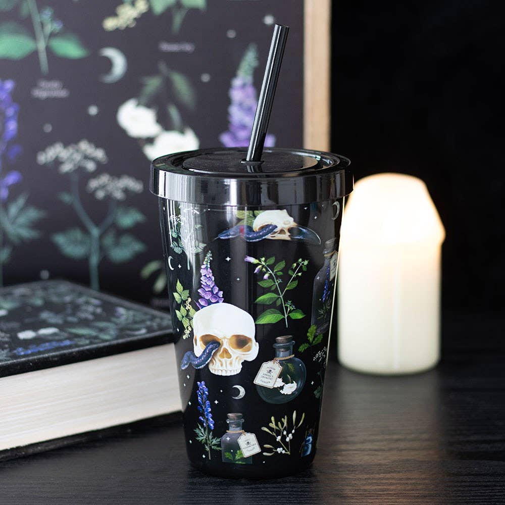 Venom & Vine hodeskalleprintet tumbler med sugerør