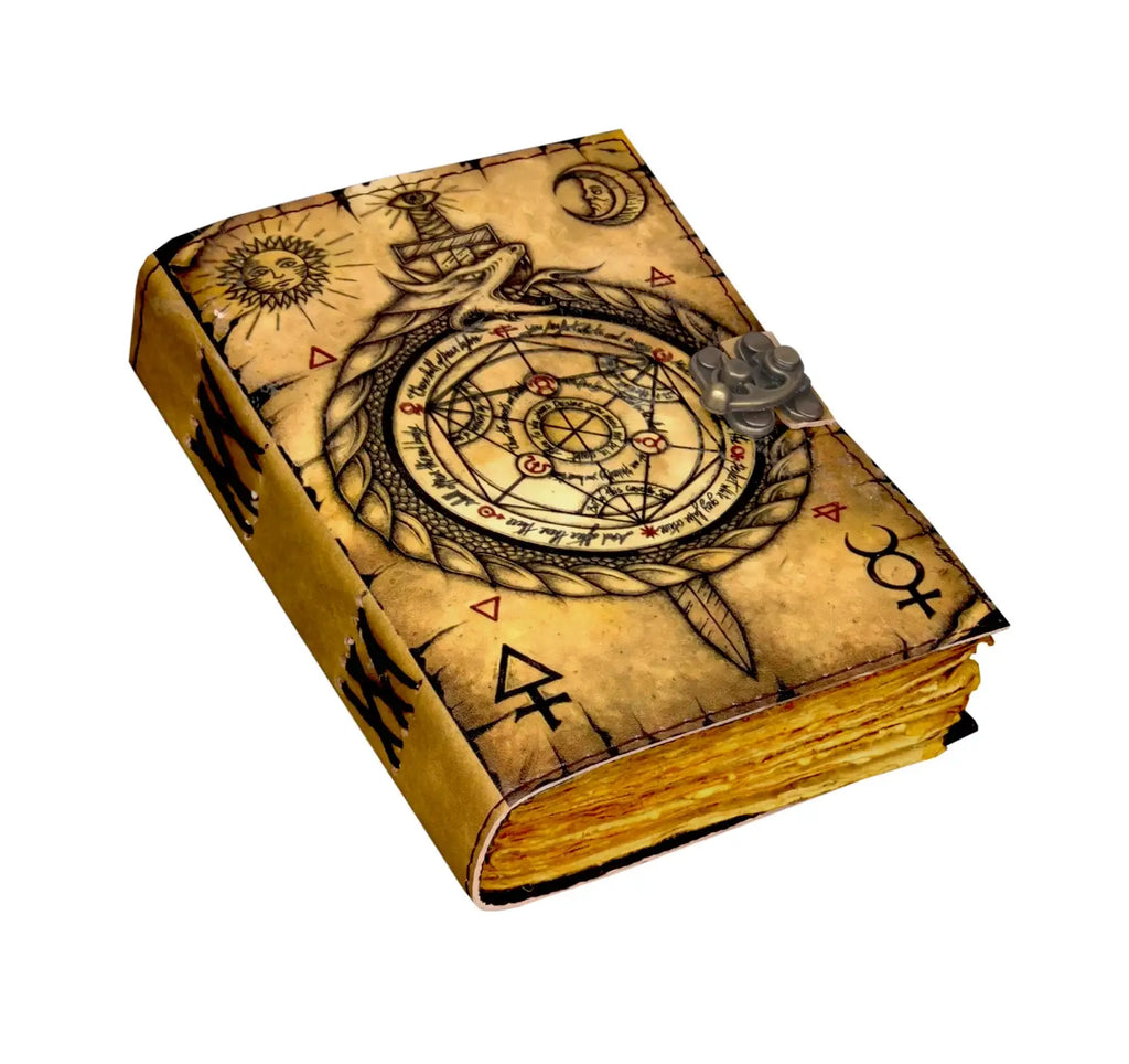 Vintage Leather Journal Notebook Diary with Compass Print 