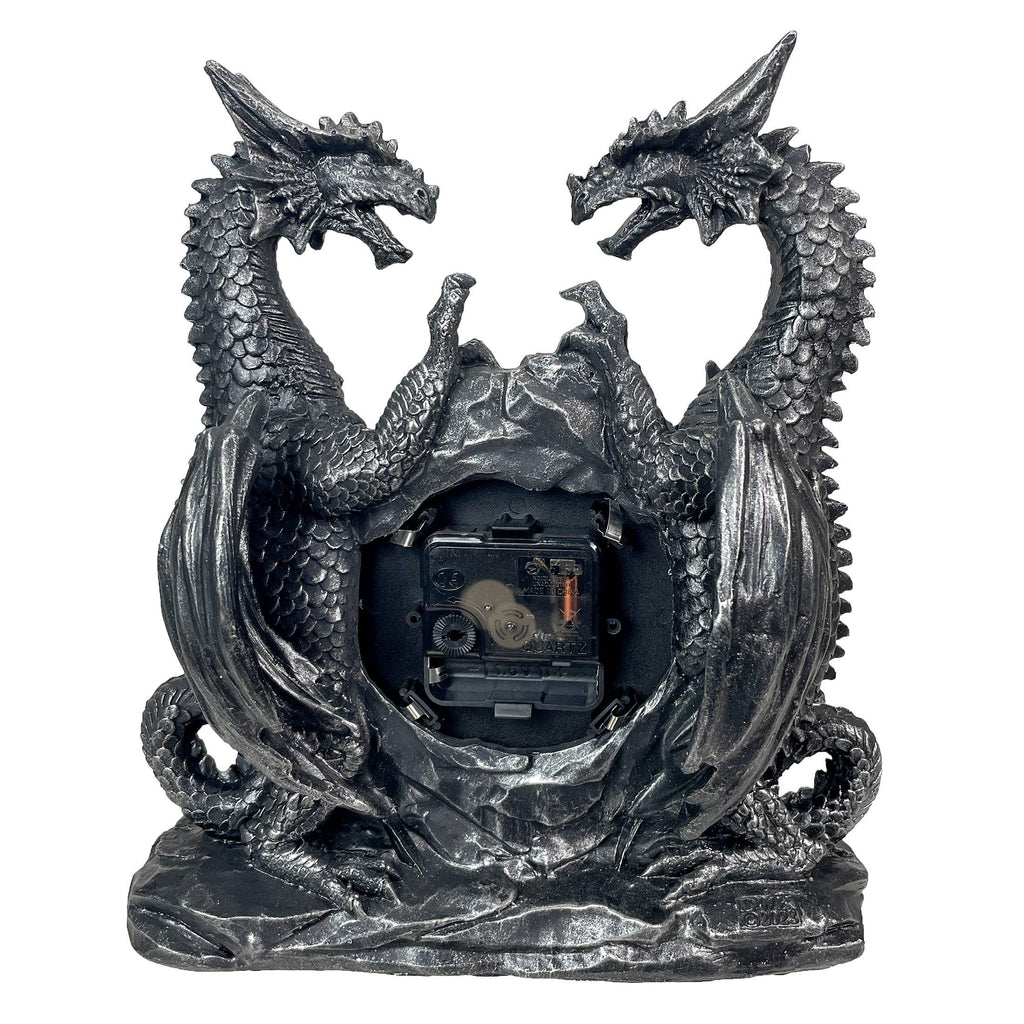 Twin Evil Dragons Antiqued Mantel Clock Table Desk