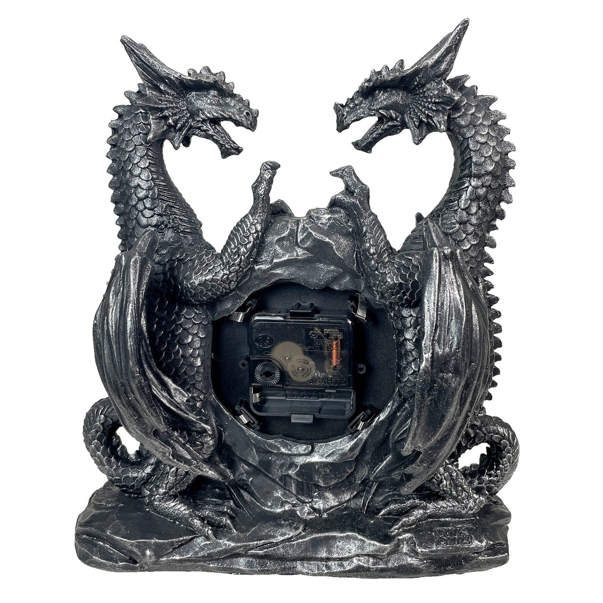Twin Evil Dragons Antiqued Mantel Clock Table Desk