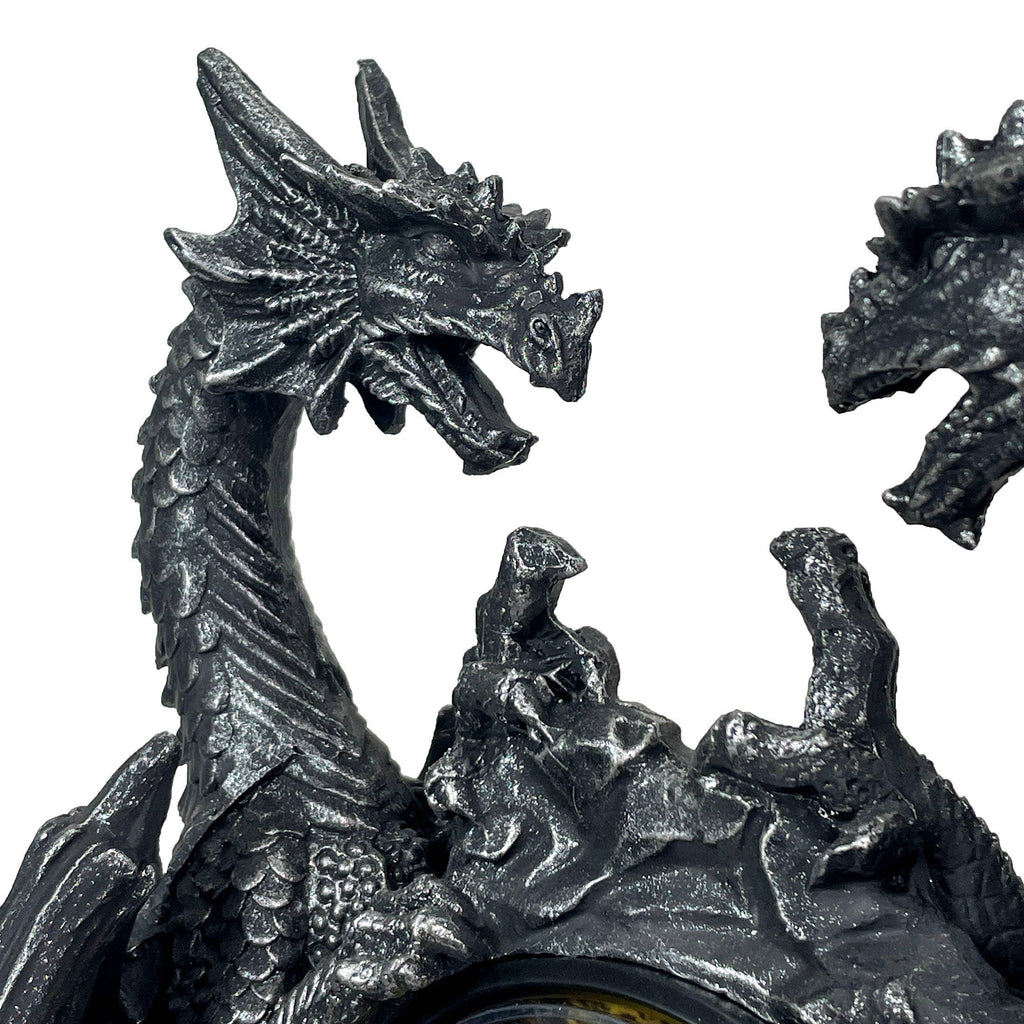 Twin Evil Dragons Antiqued Mantel Clock Table Desk