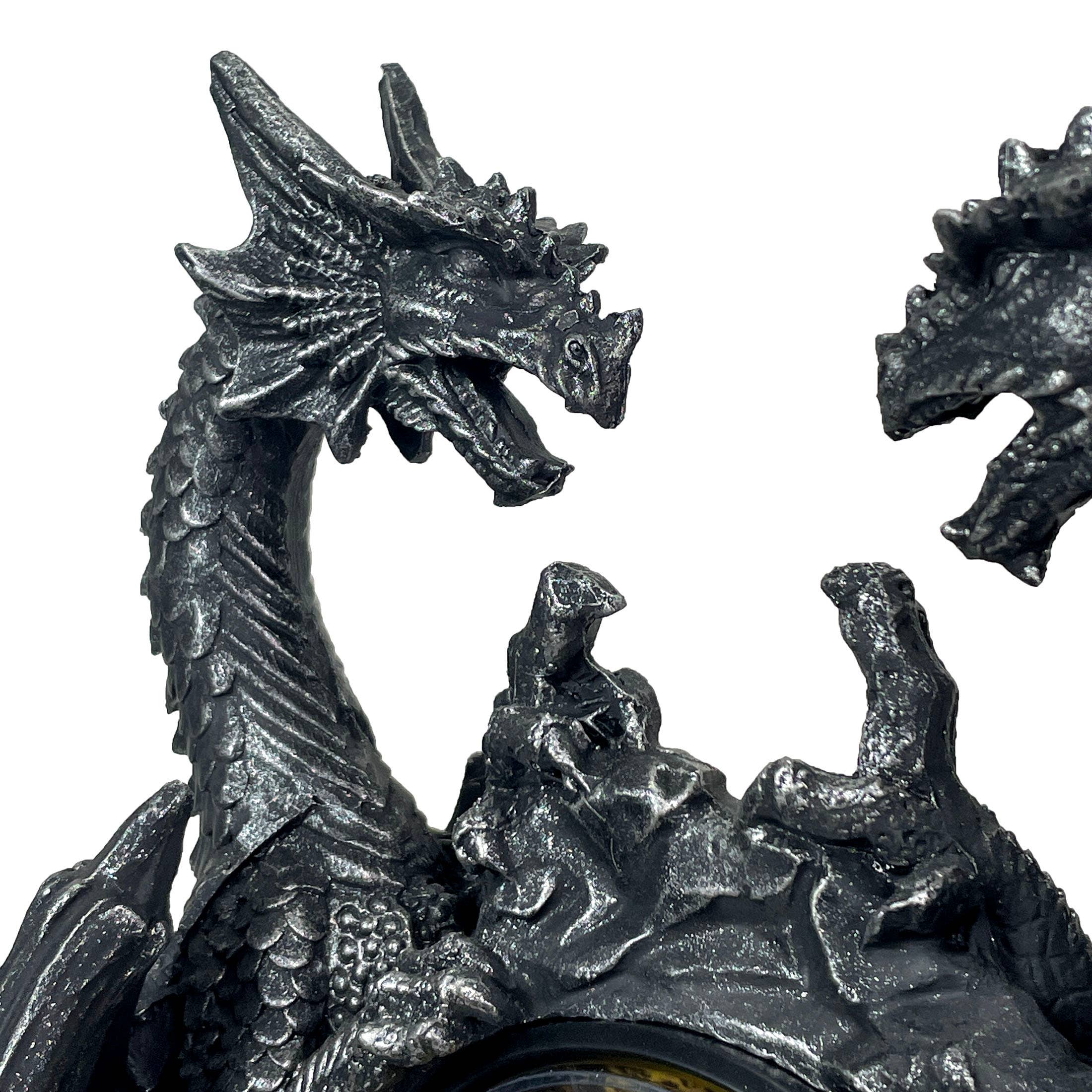 Twin Evil Dragons Antiqued Mantel Clock Table Desk