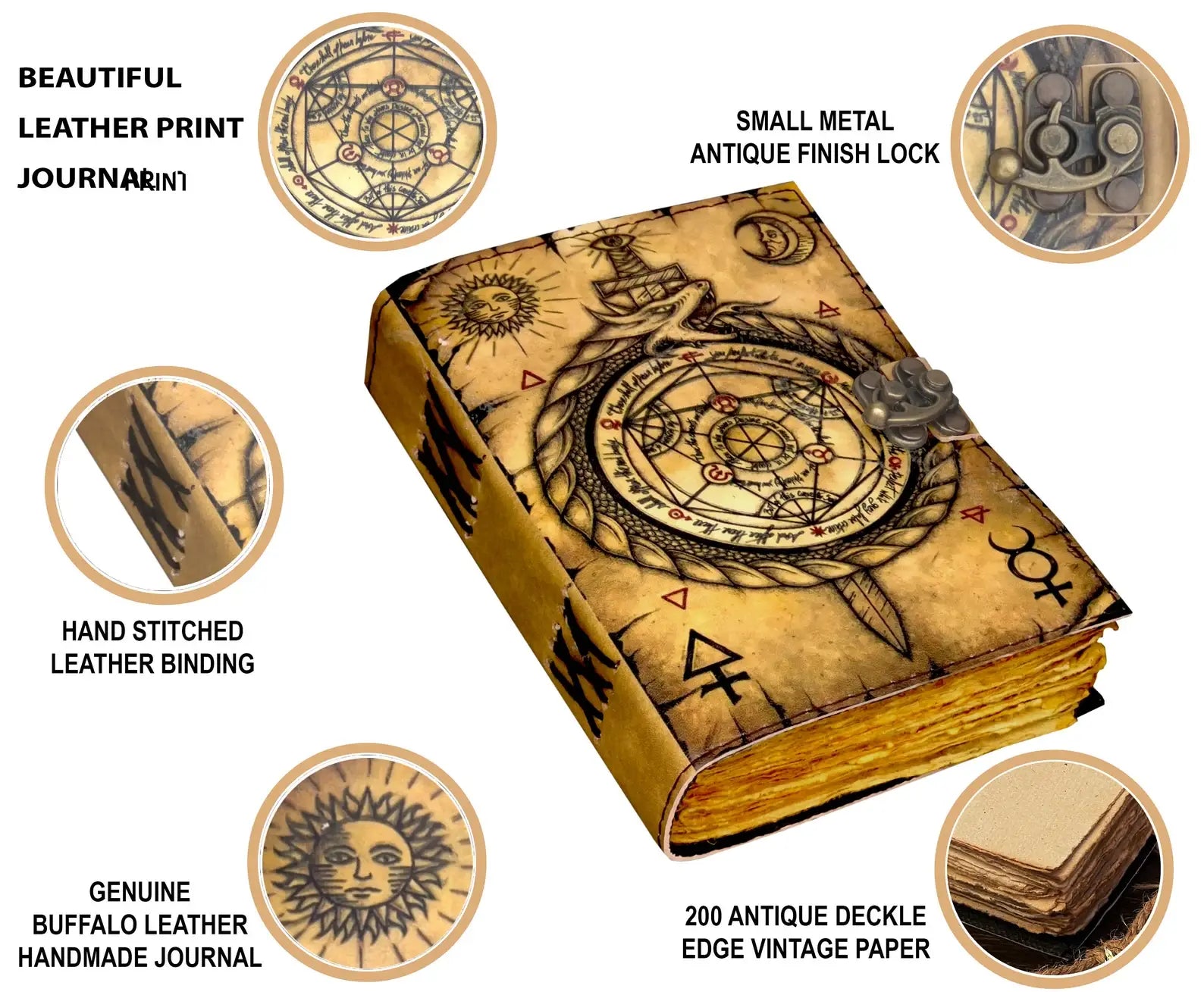 Vintage Leather Journal Notebook Diary with Compass Print 