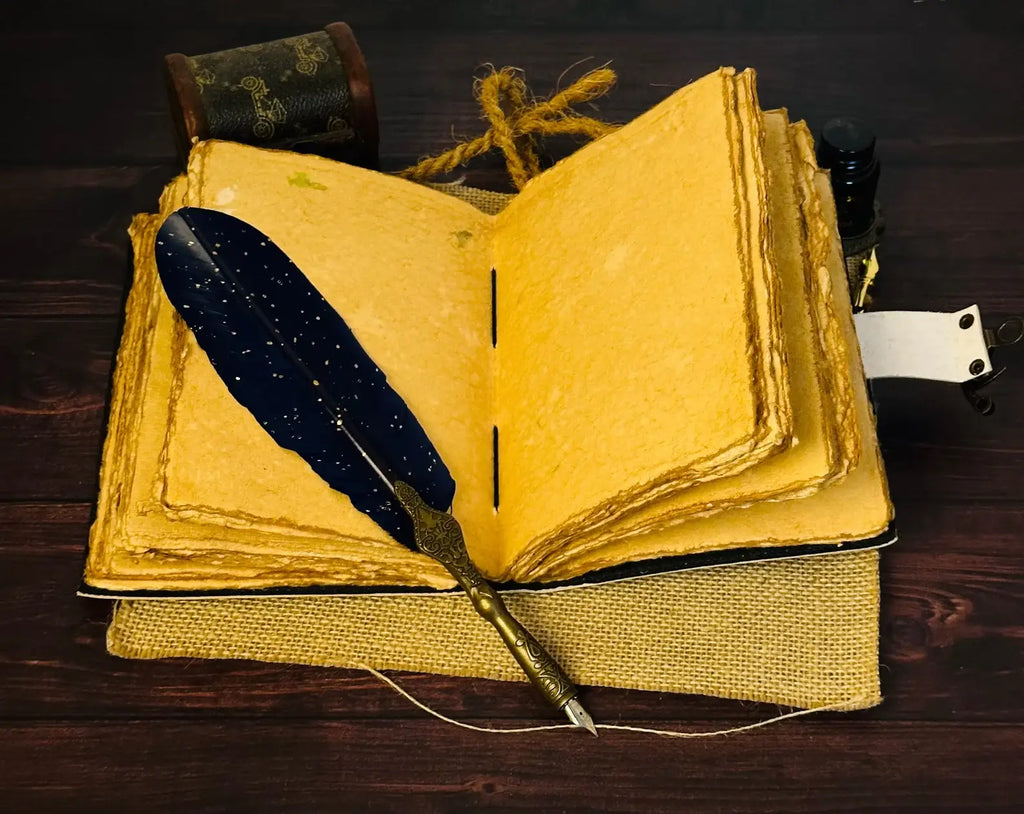 Vintage Leather Journal Notebook Diary with Compass Print 