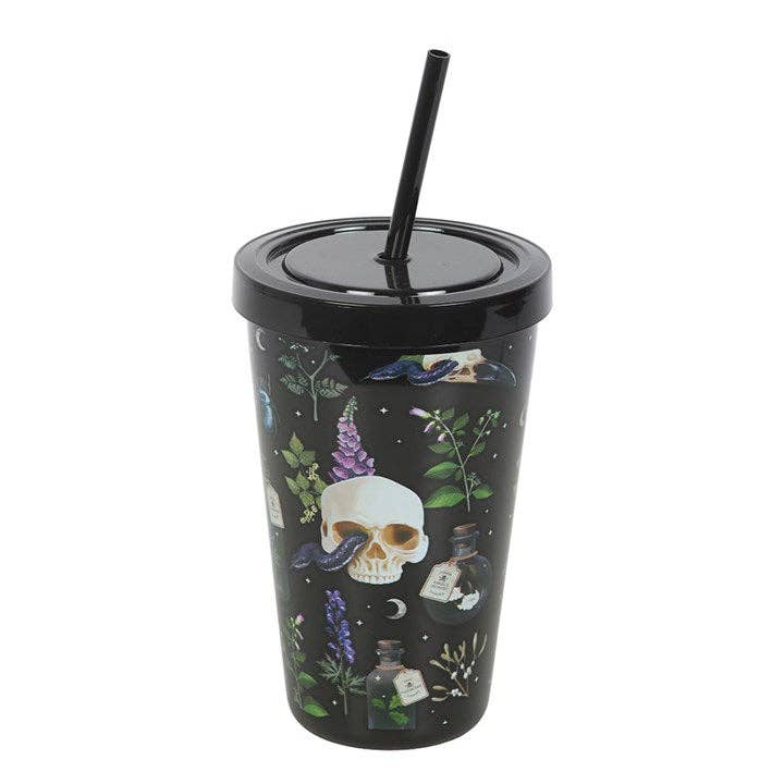 Venom & Vine hodeskalleprintet tumbler med sugerør