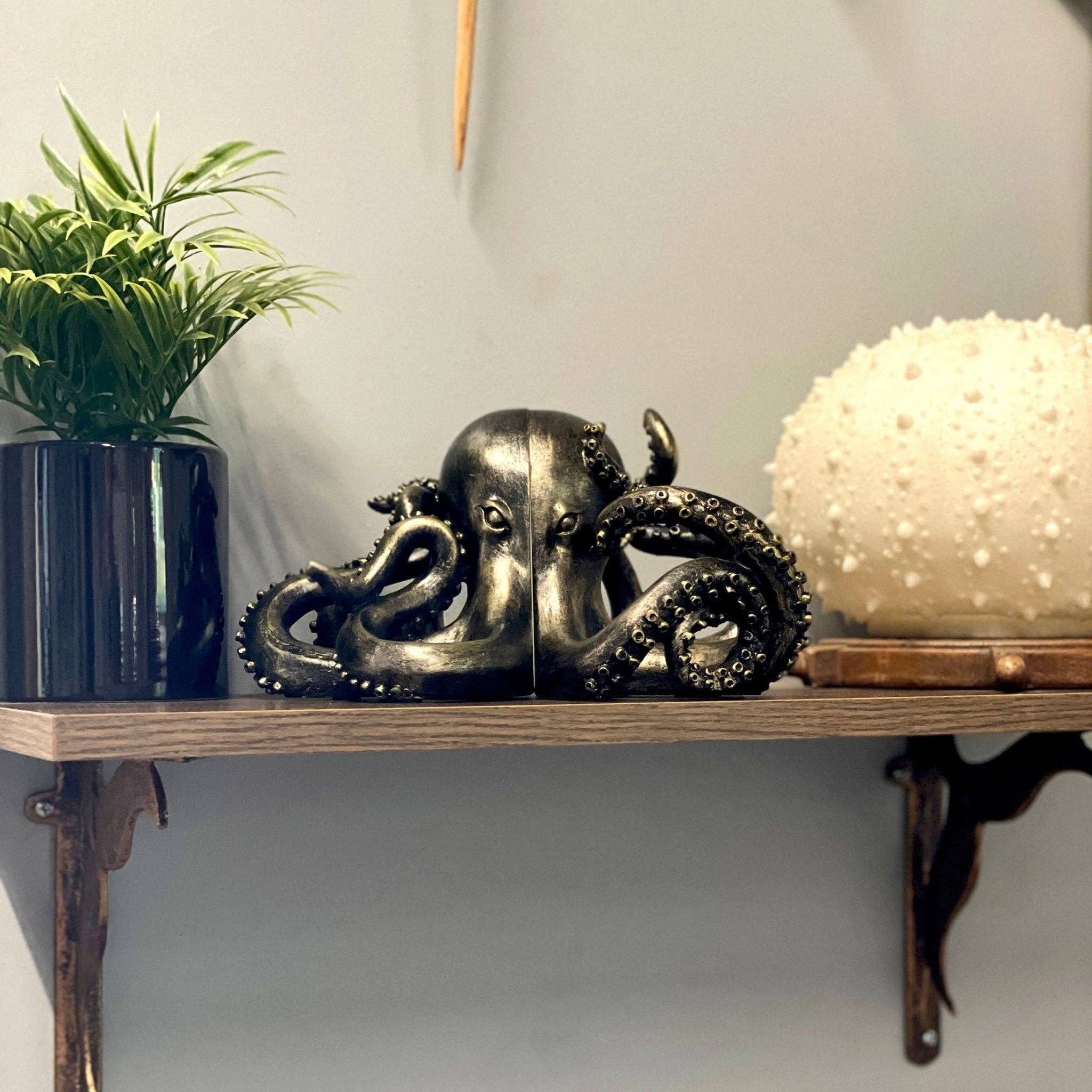 Bronze Finish Octopus Bookend Set-Heavy Durable Polyresin
