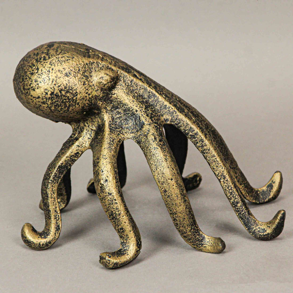 Antique Gold Cast Iron Octopus Phone Holder/Bookend Decor