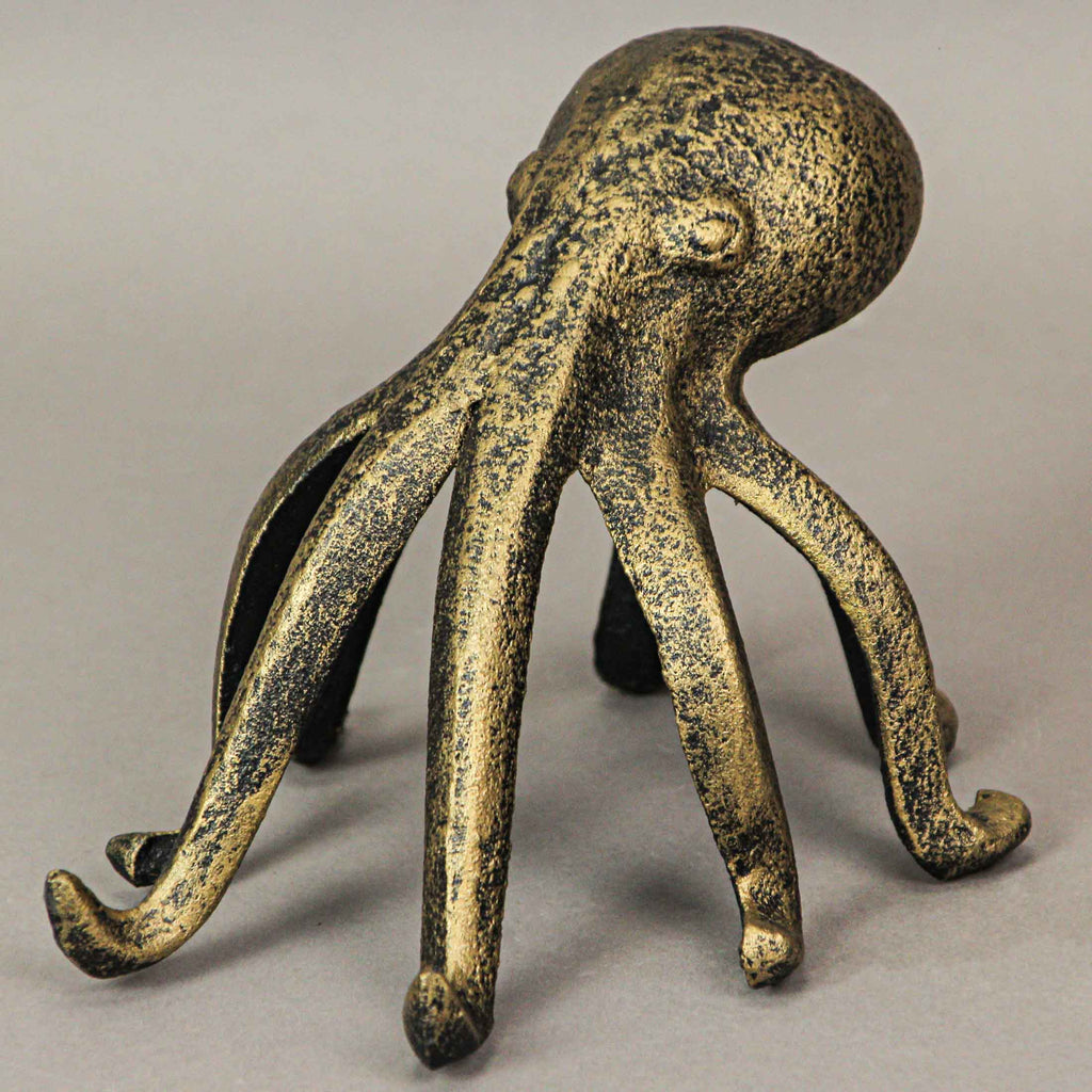 Antique Gold Cast Iron Octopus Phone Holder/Bookend Decor
