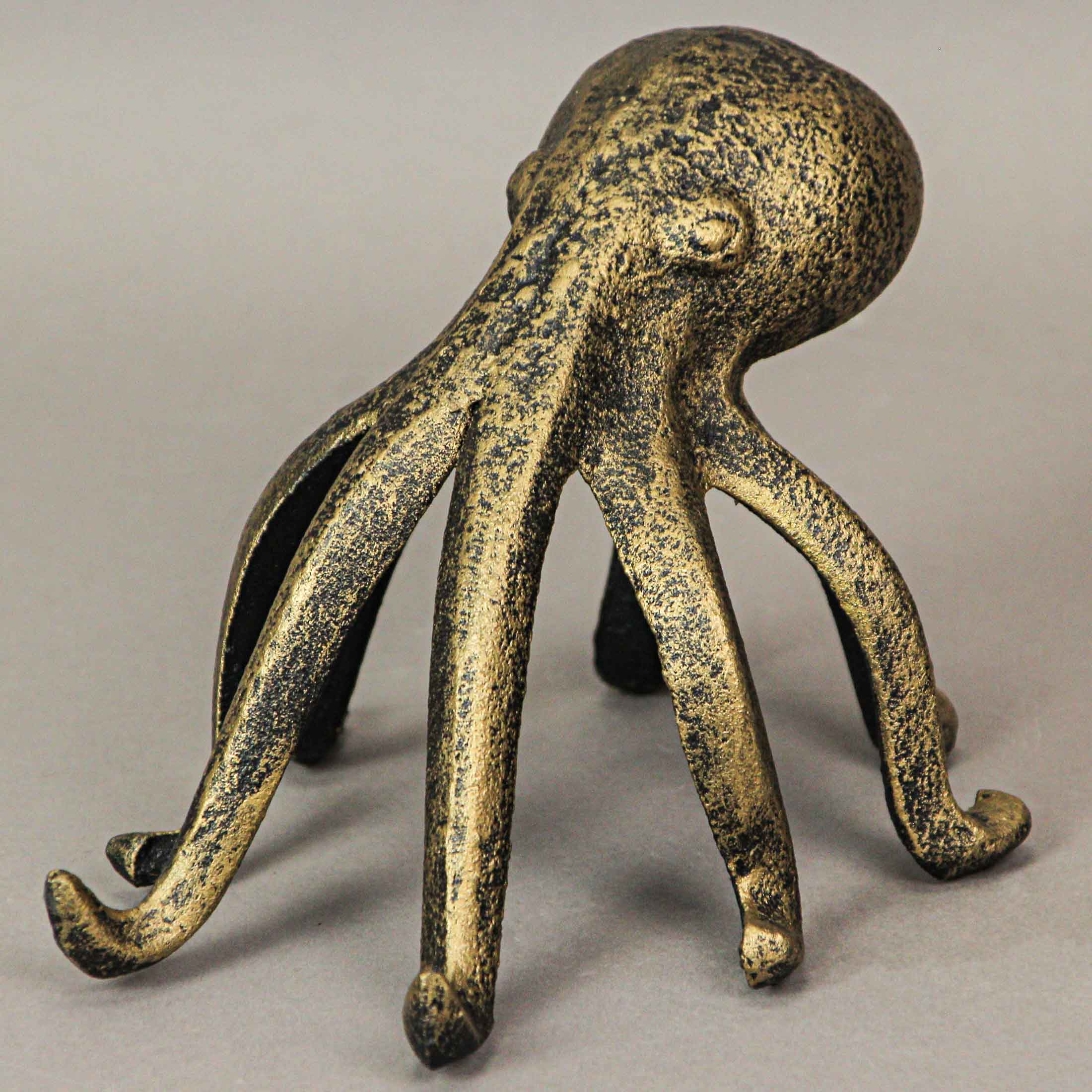 Antique Gold Cast Iron Octopus Phone Holder/Bookend Decor